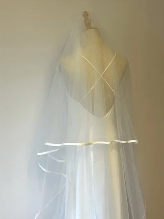 Satin Trim Cathedral Wedding Veil
